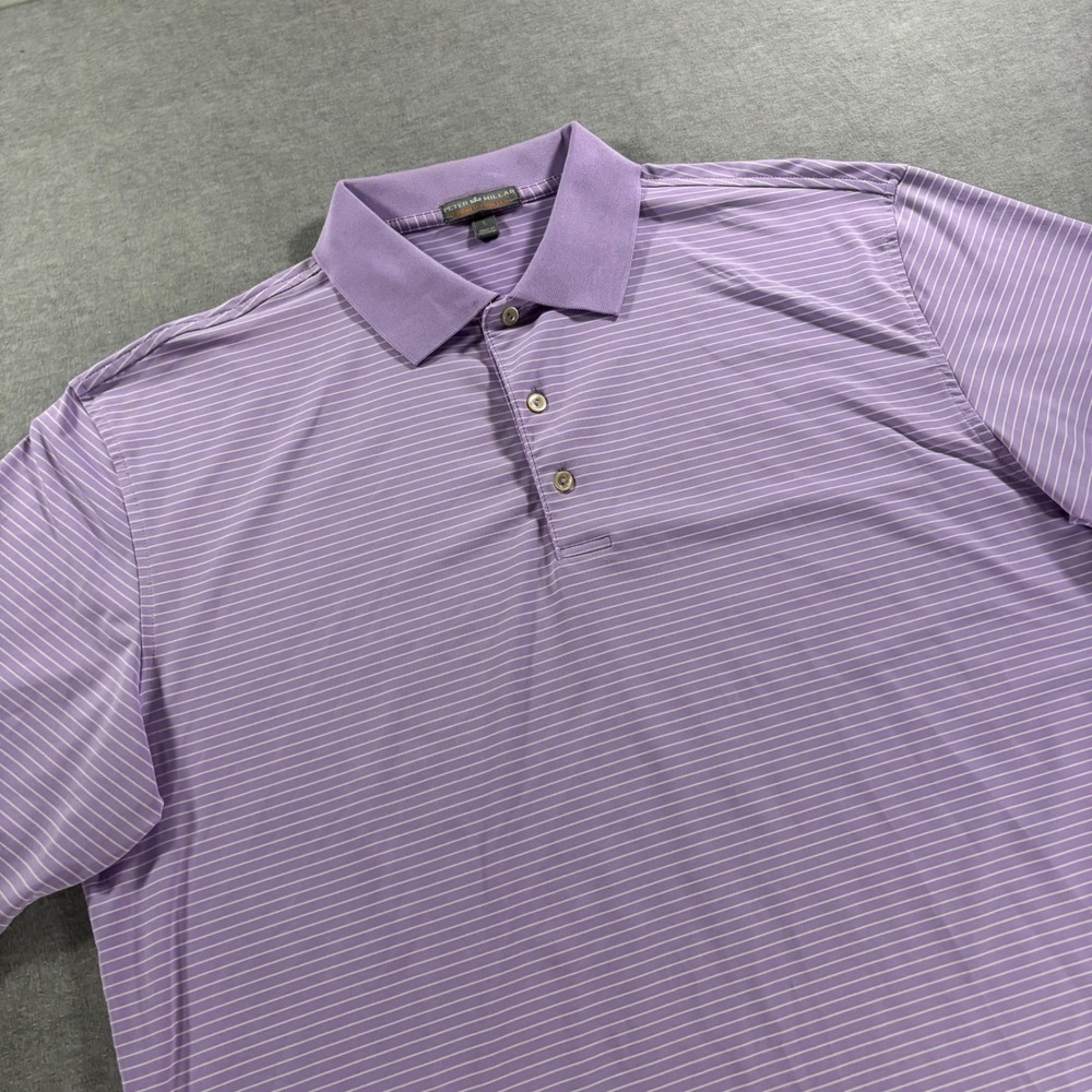 Peter Millar Summer Comfort Mens Large Purple Striped Golf Polo Shirt 15EK18255